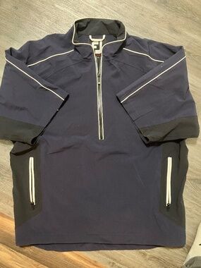 FootJoy Tour Collection DryJoys Golf Windshirt Mens XL Navy Blue Short Sleeve